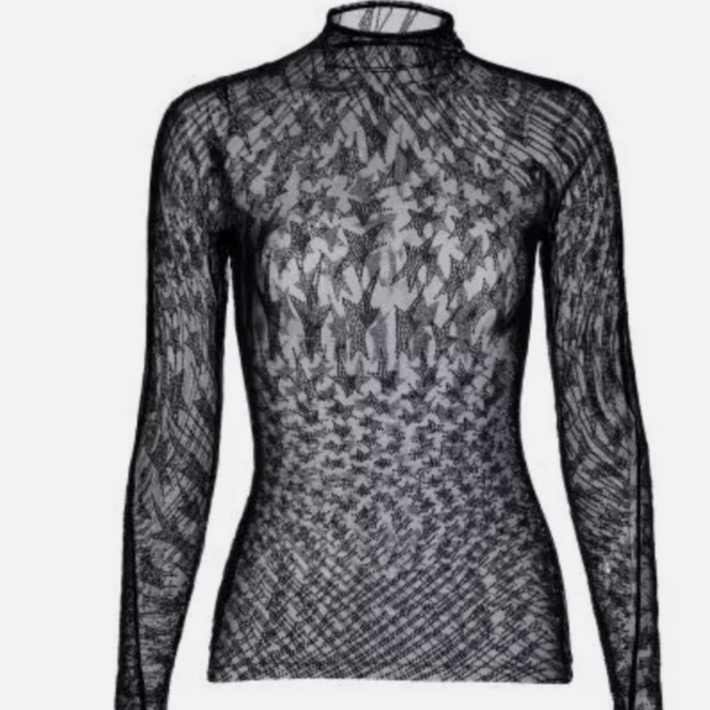 Mugler X H&M Rhinestone Embellished Mesh Black Top Black Star Top Sz Medium NWOT